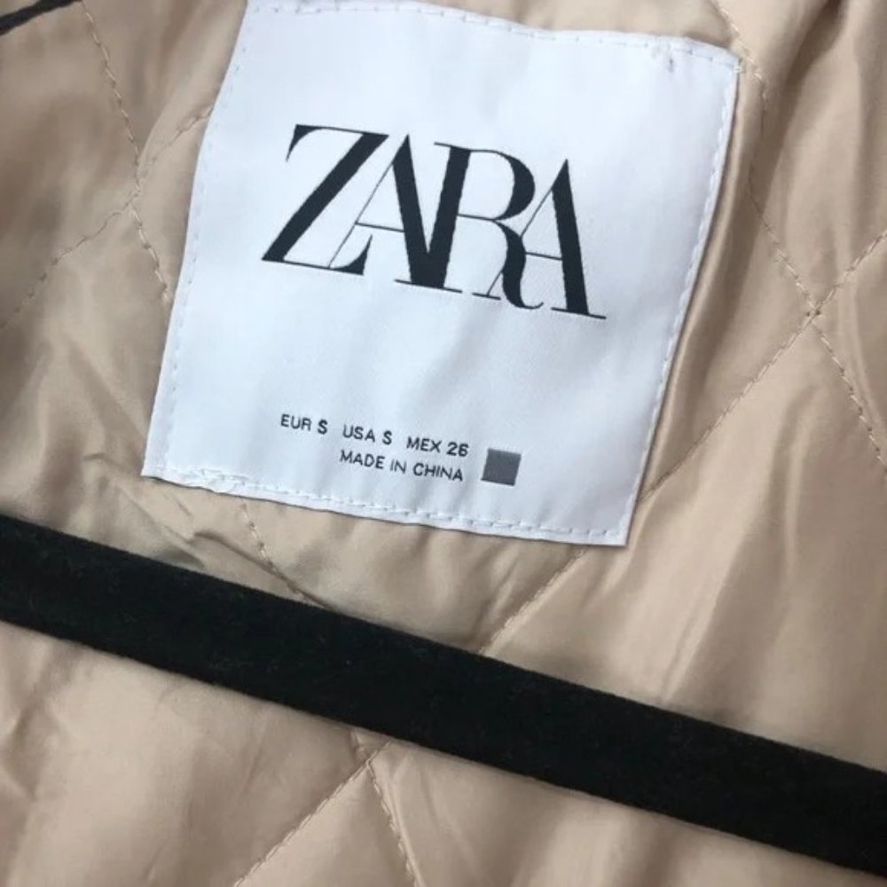 SOLD! NEW Zara Quilted Faux Ecru Leather High Neck Down Puffer Jacket Coat - Picture 5 of 9